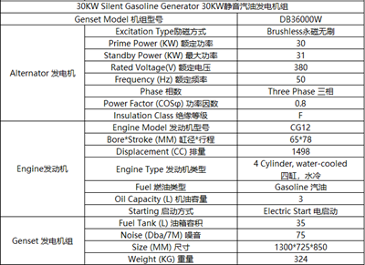 30KW靜音汽油發電機組